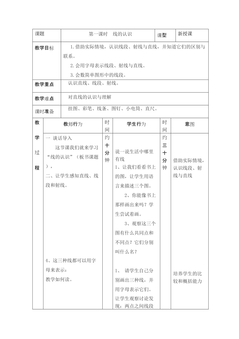 四年级上册数学教案-2.1 线的认识｜北师大版（2014秋）_第1页