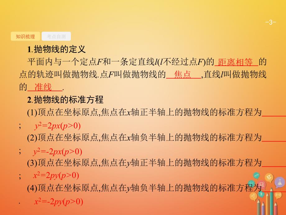 （福建专用）2018年高考数学总复习 9.7 抛物线课件 文 新人教A版_第3页