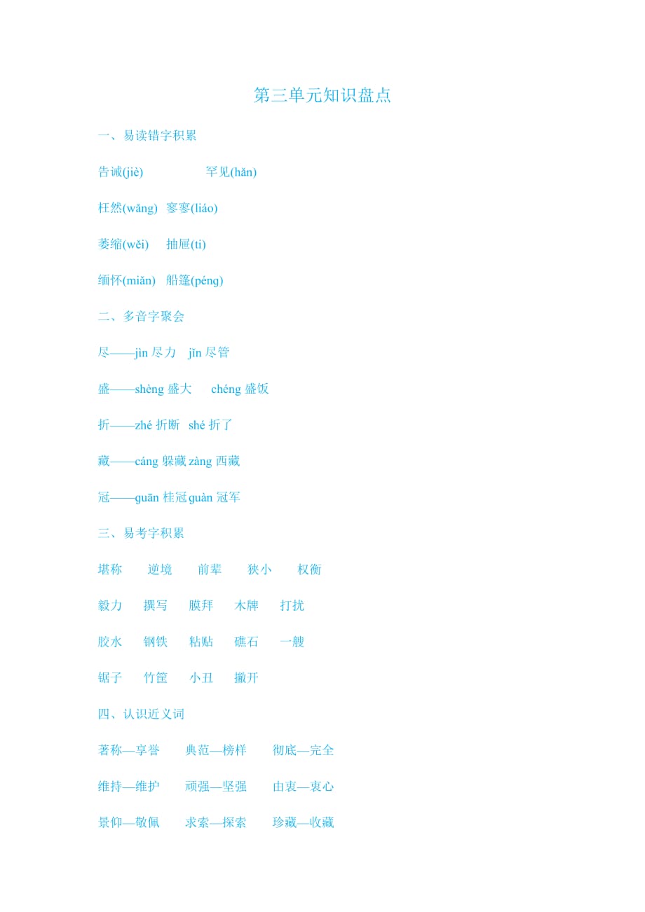 苏教版六年级上语文第三单元知识盘点_第1页