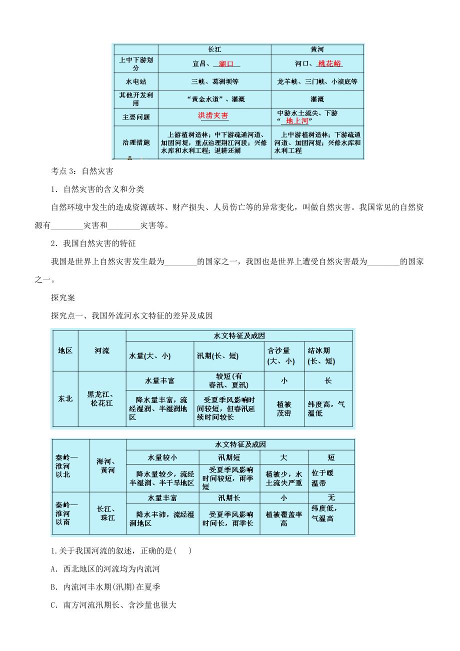 中考地理一轮复习中国的河流和湖泊自然灾害导学案_第2页