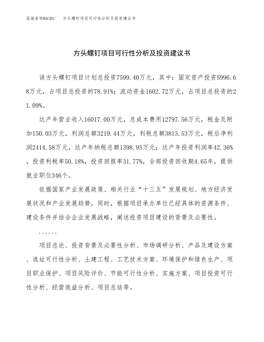 方头螺钉项目可行性分析及投资建议书.docx_第1页