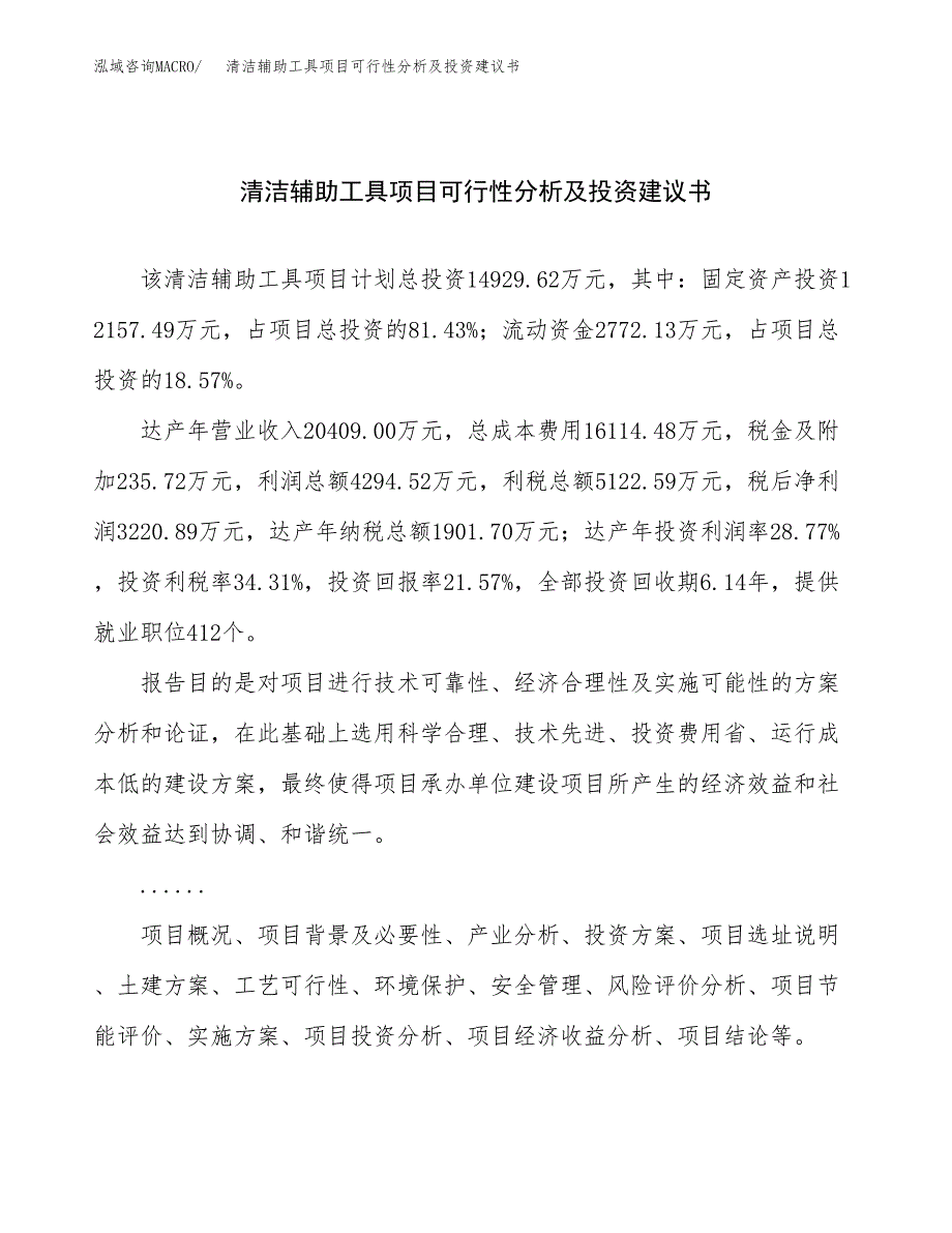 清洁辅助工具项目可行性分析及投资建议书.docx_第1页