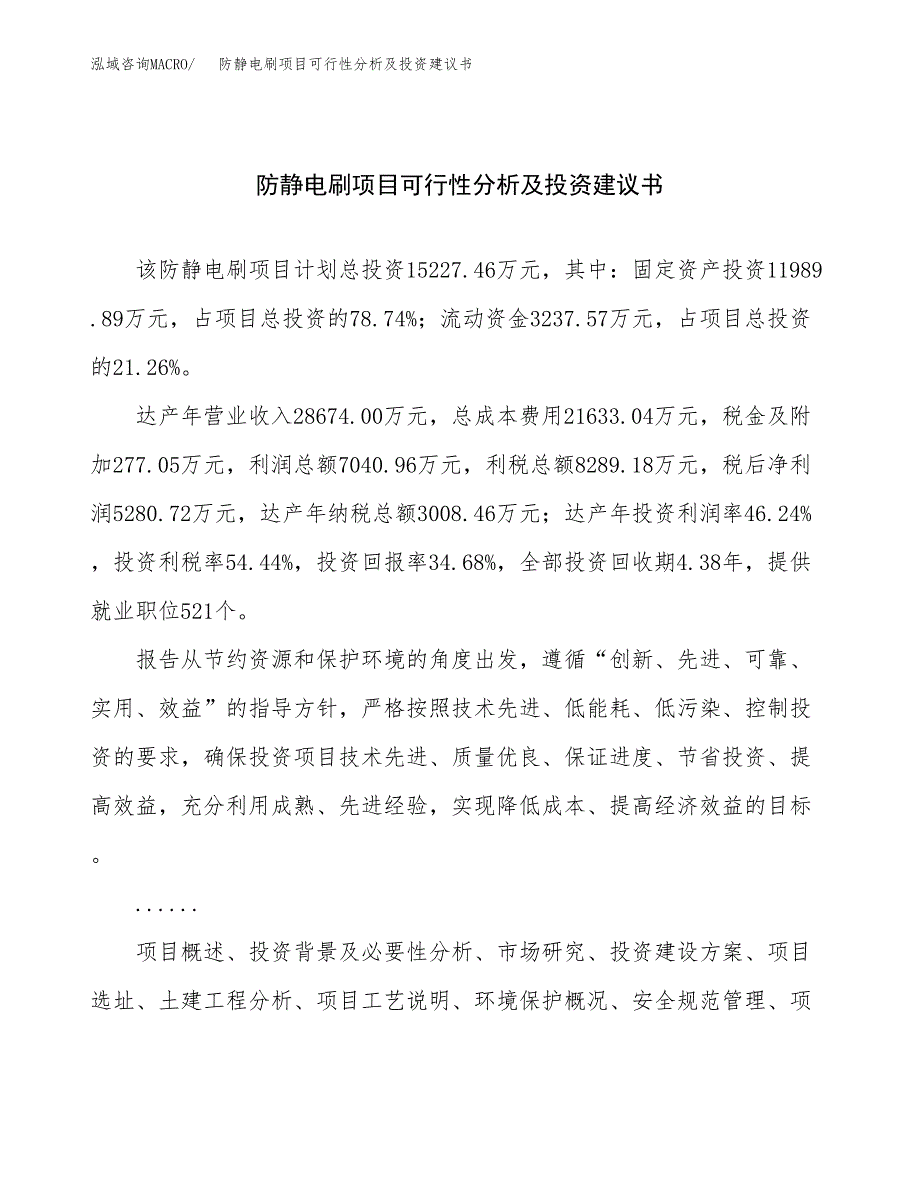 防静电刷项目可行性分析及投资建议书.docx_第1页