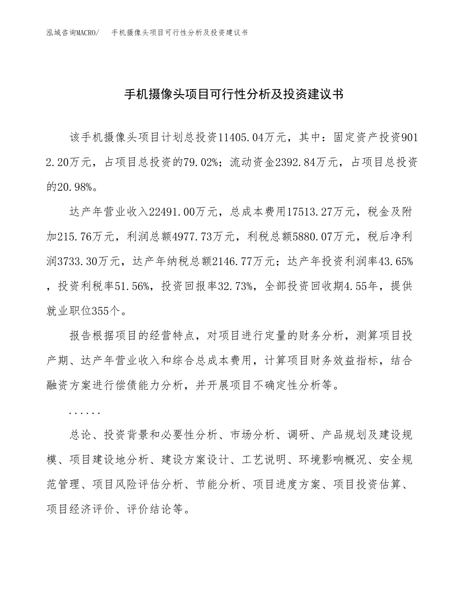 手机摄像头项目可行性分析及投资建议书.docx_第1页