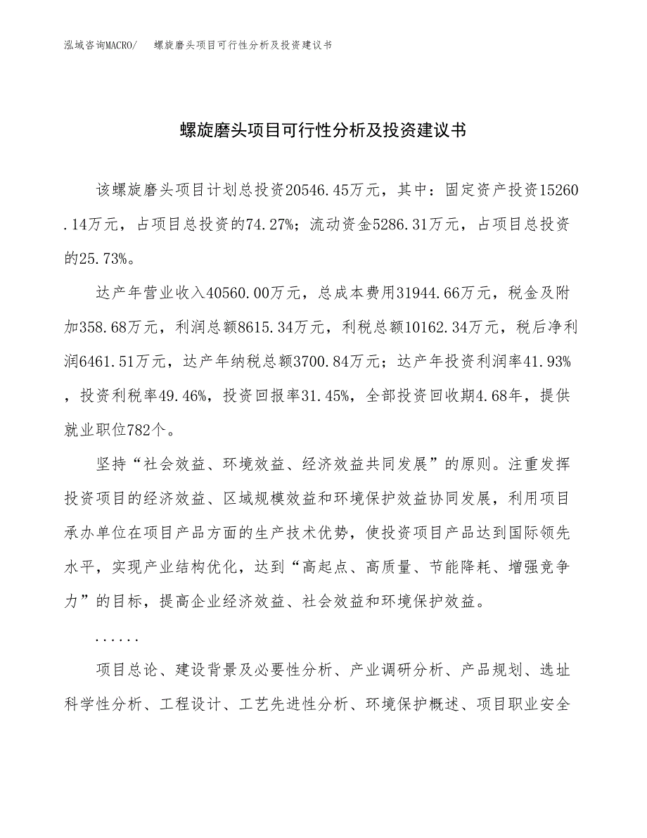 螺旋磨头项目可行性分析及投资建议书.docx_第1页