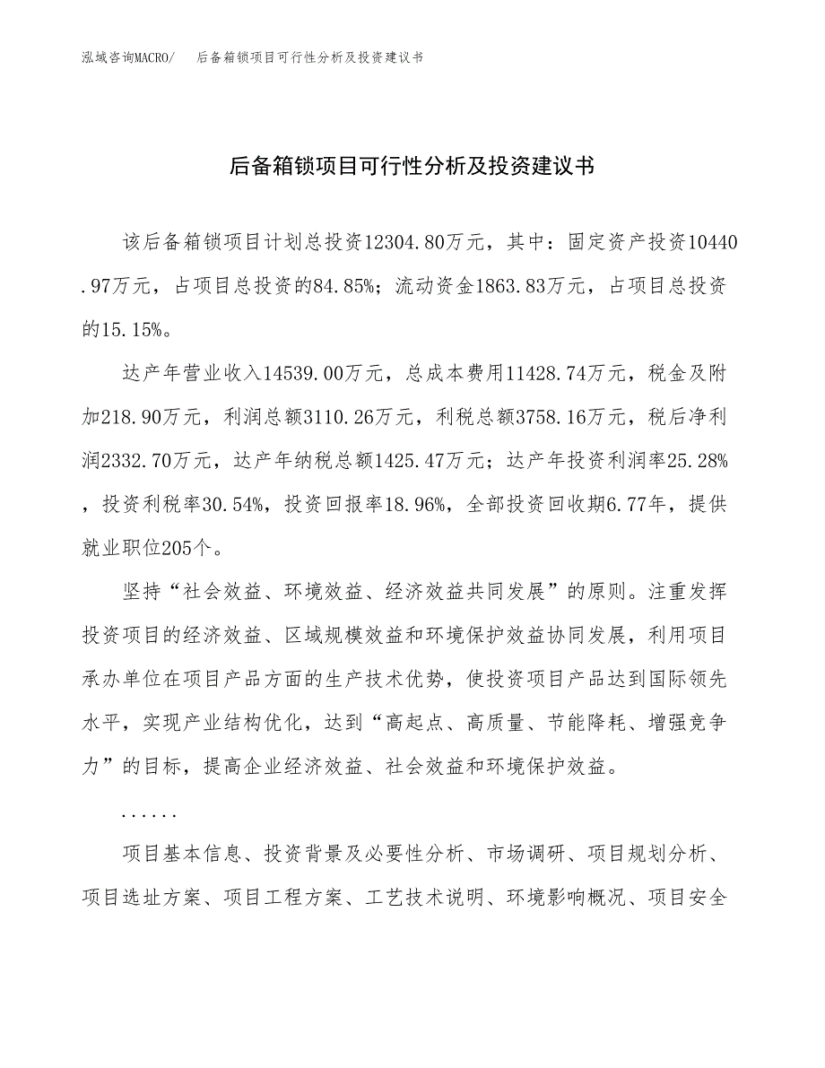 后备箱锁项目可行性分析及投资建议书.docx_第1页