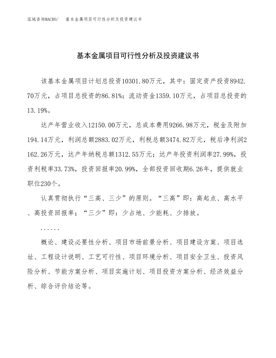 基本金属项目可行性分析及投资建议书.docx_第1页