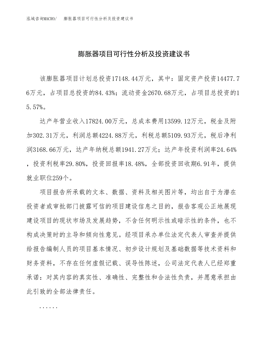 膨胀器项目可行性分析及投资建议书.docx_第1页