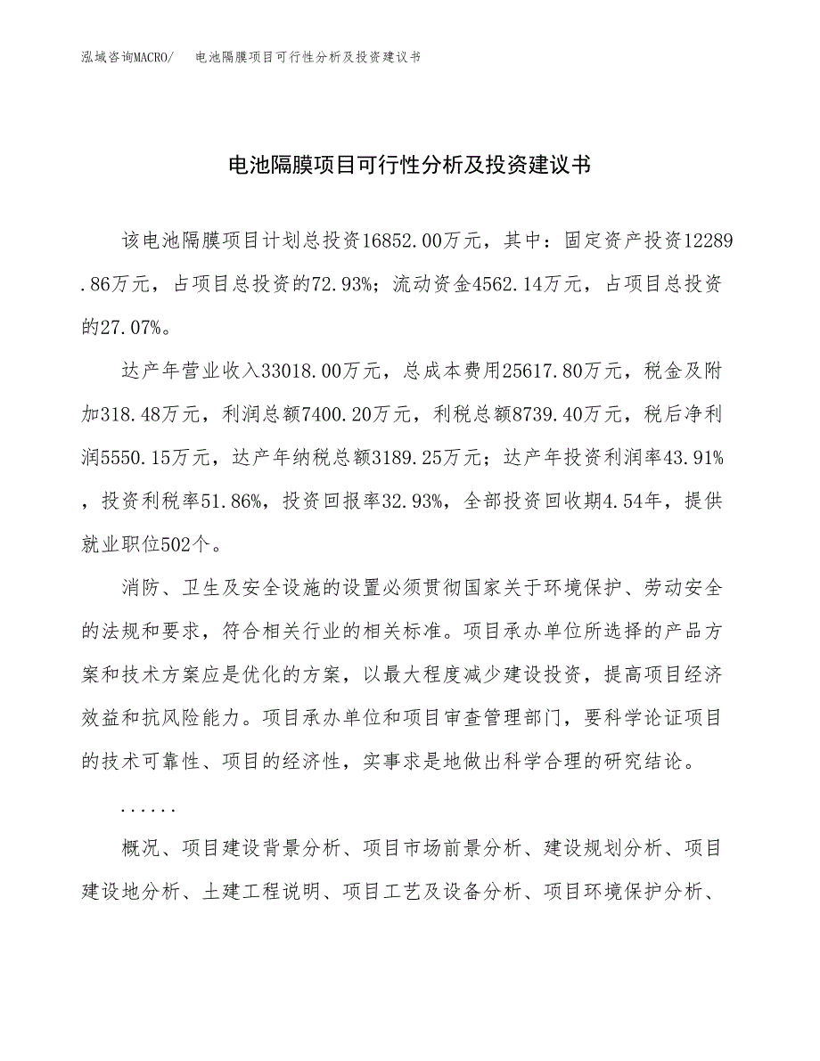 电池隔膜项目可行性分析及投资建议书.docx_第1页