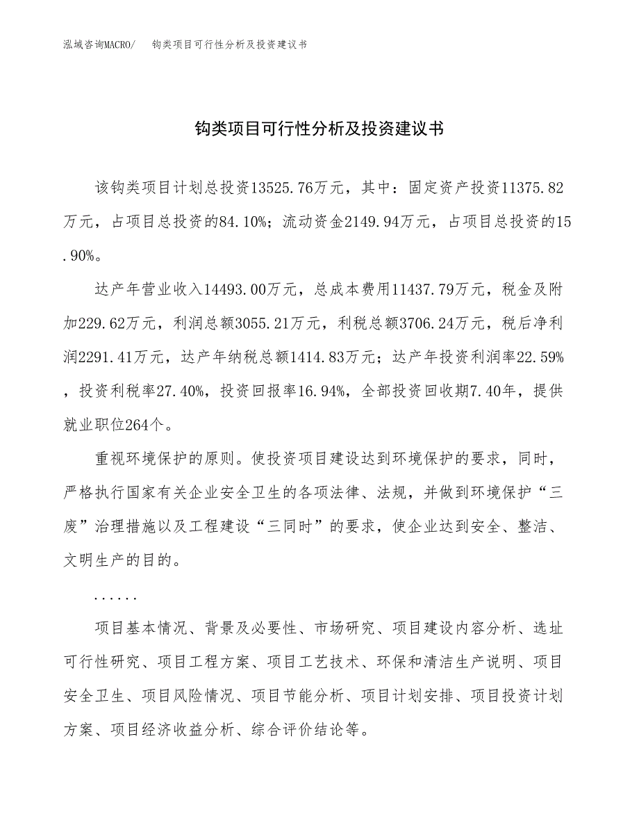 钩类项目可行性分析及投资建议书.docx_第1页