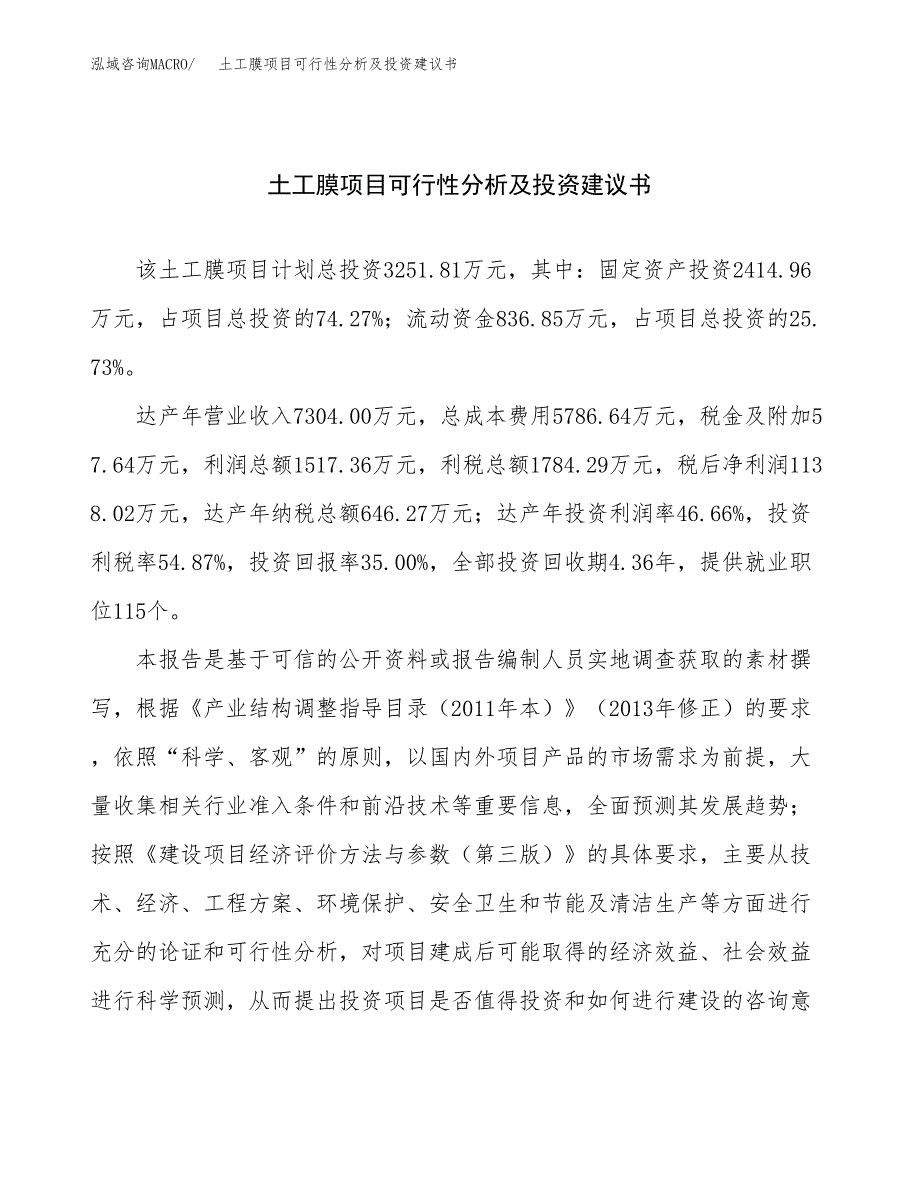 土工膜项目可行性分析及投资建议书.docx_第1页