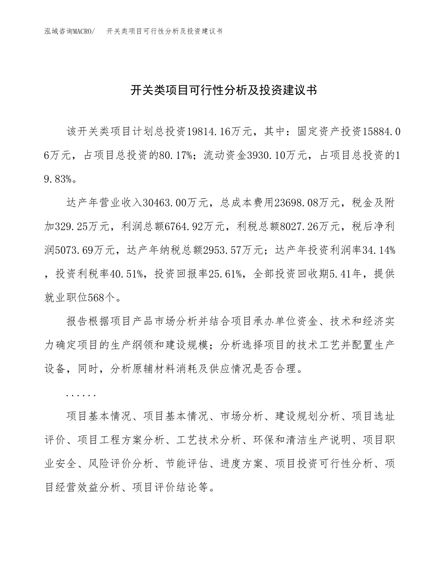 开关类项目可行性分析及投资建议书.docx_第1页