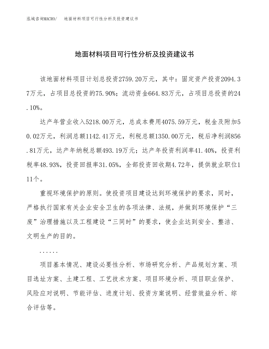 地面材料项目可行性分析及投资建议书.docx_第1页