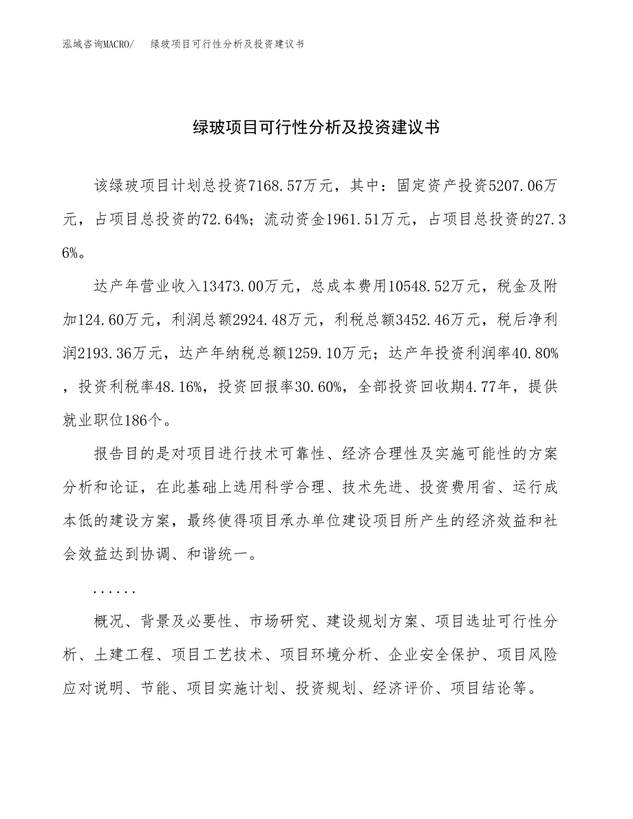 绿玻项目可行性分析及投资建议书.docx_第1页