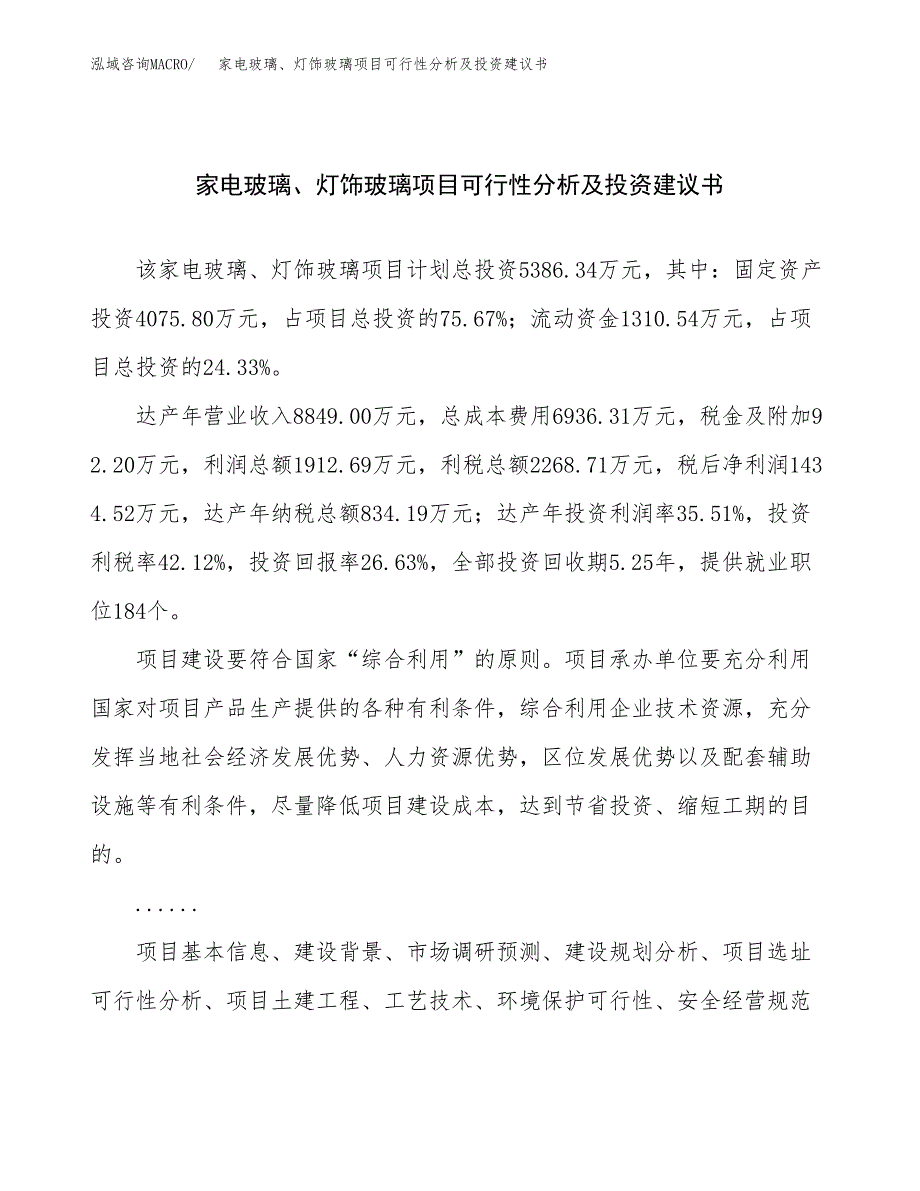 家电玻璃、灯饰玻璃项目可行性分析及投资建议书.docx_第1页