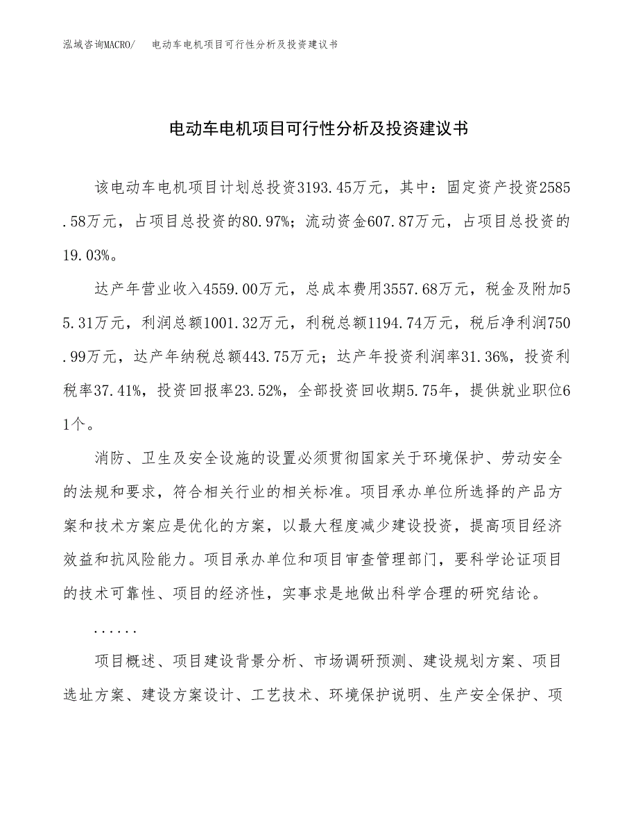 电动车电机项目可行性分析及投资建议书.docx_第1页