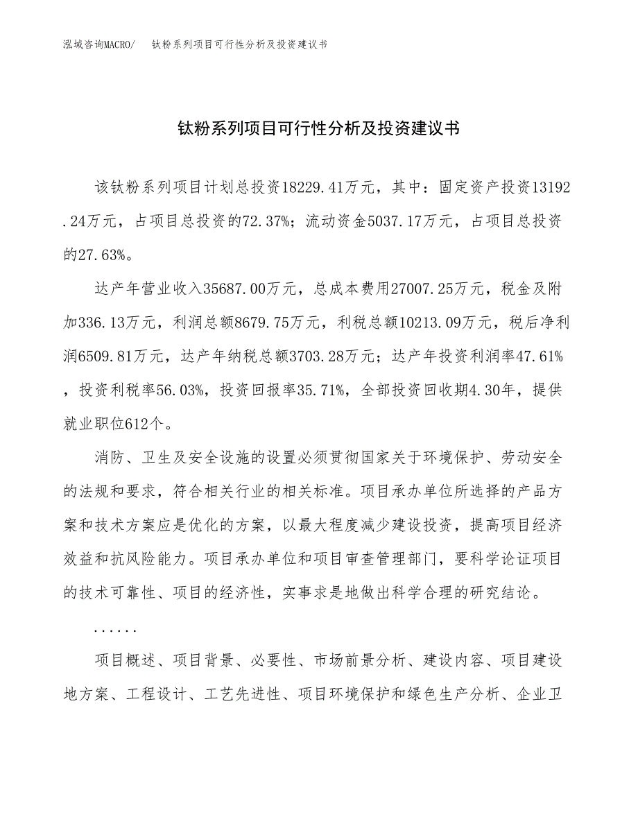 钛粉系列项目可行性分析及投资建议书.docx_第1页