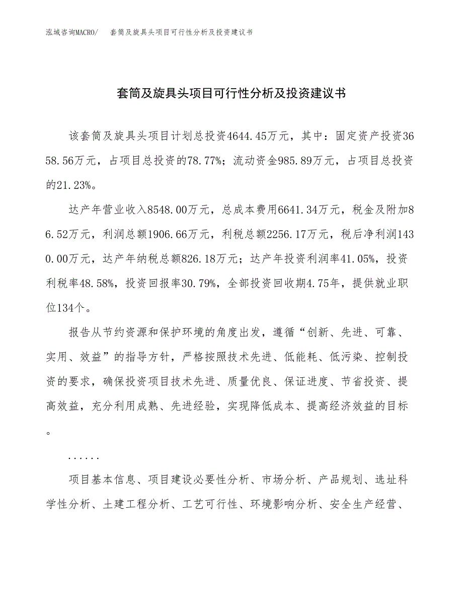 套筒及旋具头项目可行性分析及投资建议书.docx_第1页