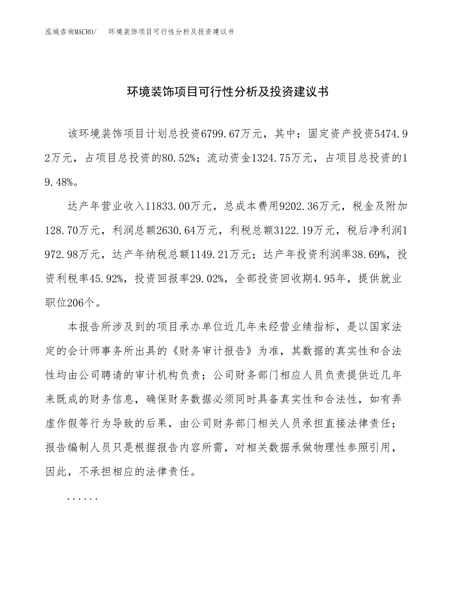 环境装饰项目可行性分析及投资建议书.docx_第1页