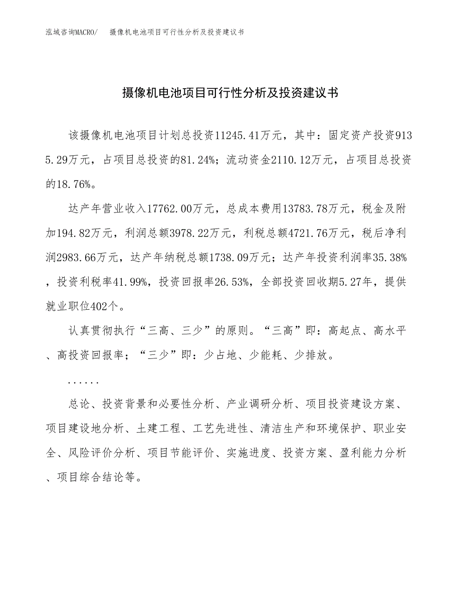 摄像机电池项目可行性分析及投资建议书.docx_第1页