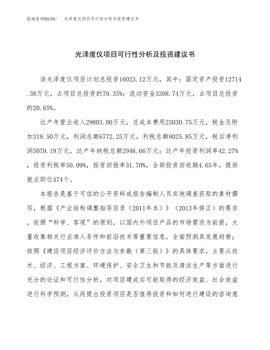 光泽度仪项目可行性分析及投资建议书.docx_第1页