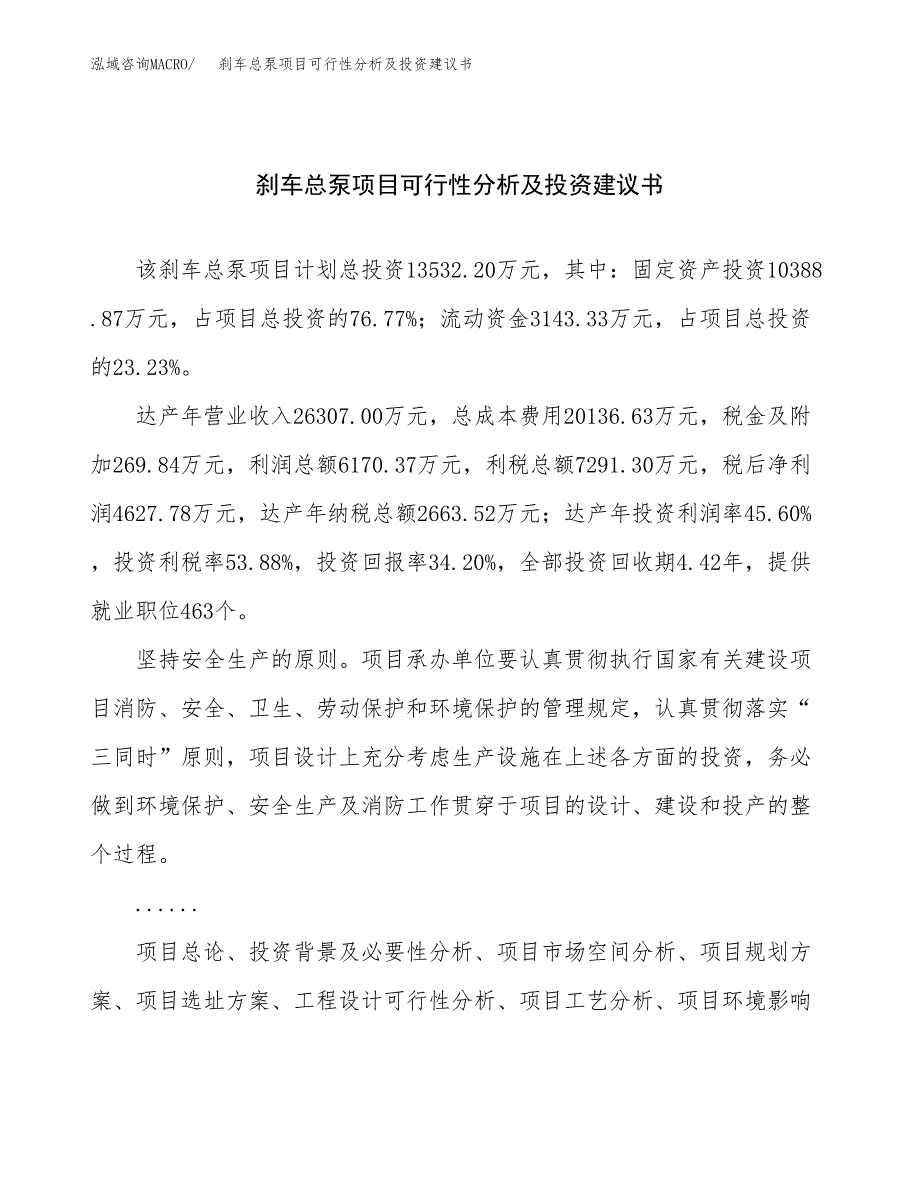 刹车总泵项目可行性分析及投资建议书.docx_第1页