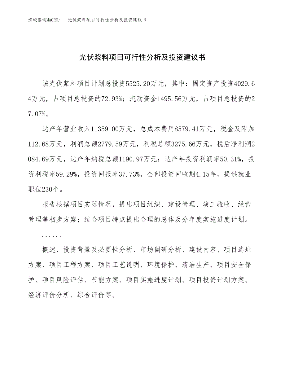 光伏浆料项目可行性分析及投资建议书.docx_第1页