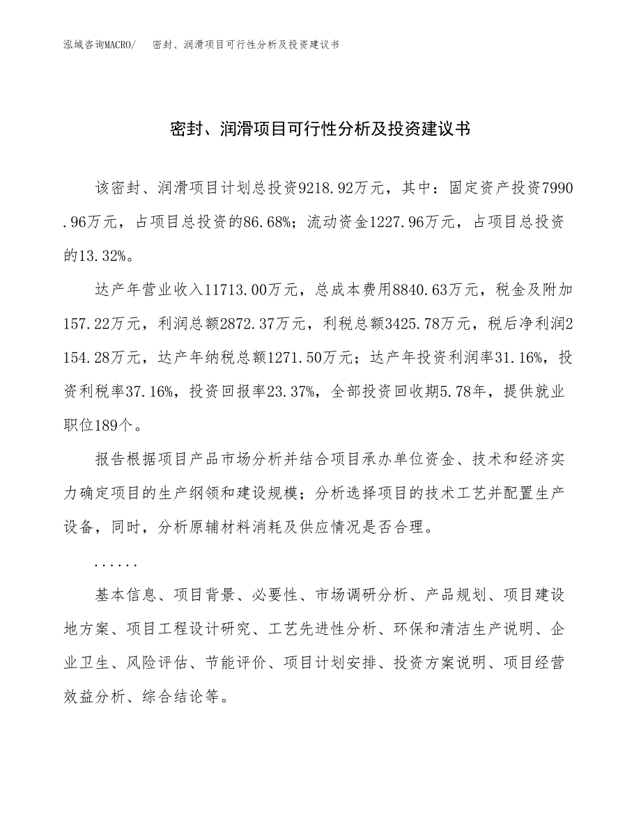 密封、润滑项目可行性分析及投资建议书.docx_第1页