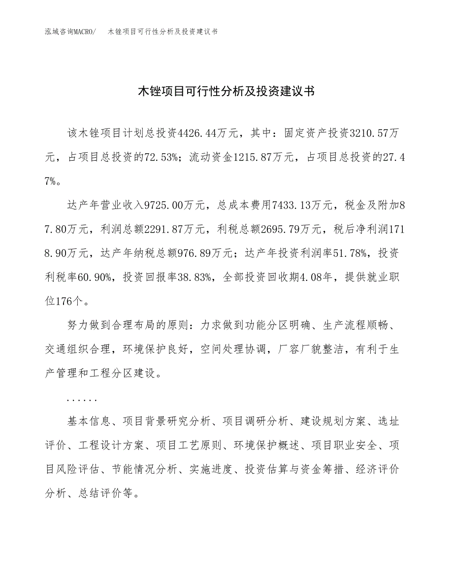 木锉项目可行性分析及投资建议书.docx_第1页