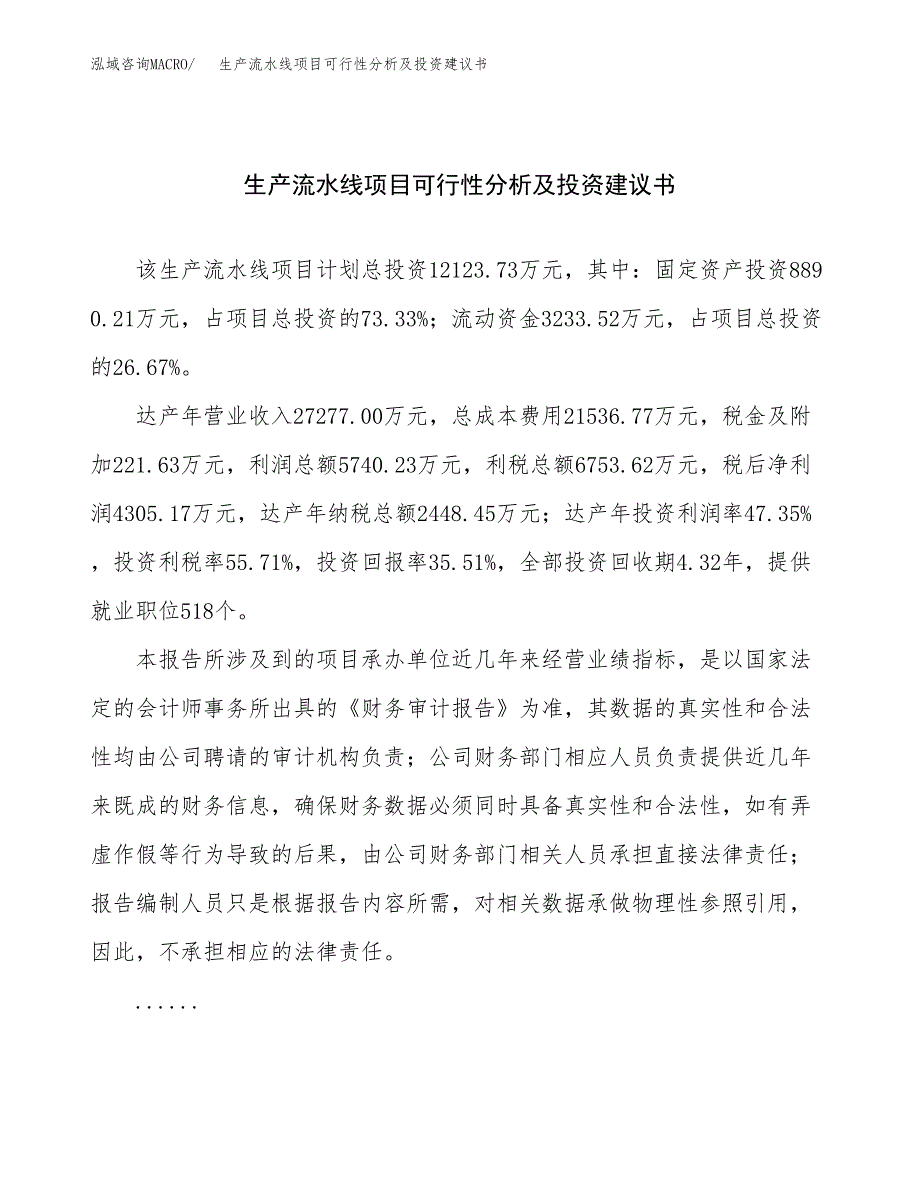 生产流水线项目可行性分析及投资建议书.docx_第1页