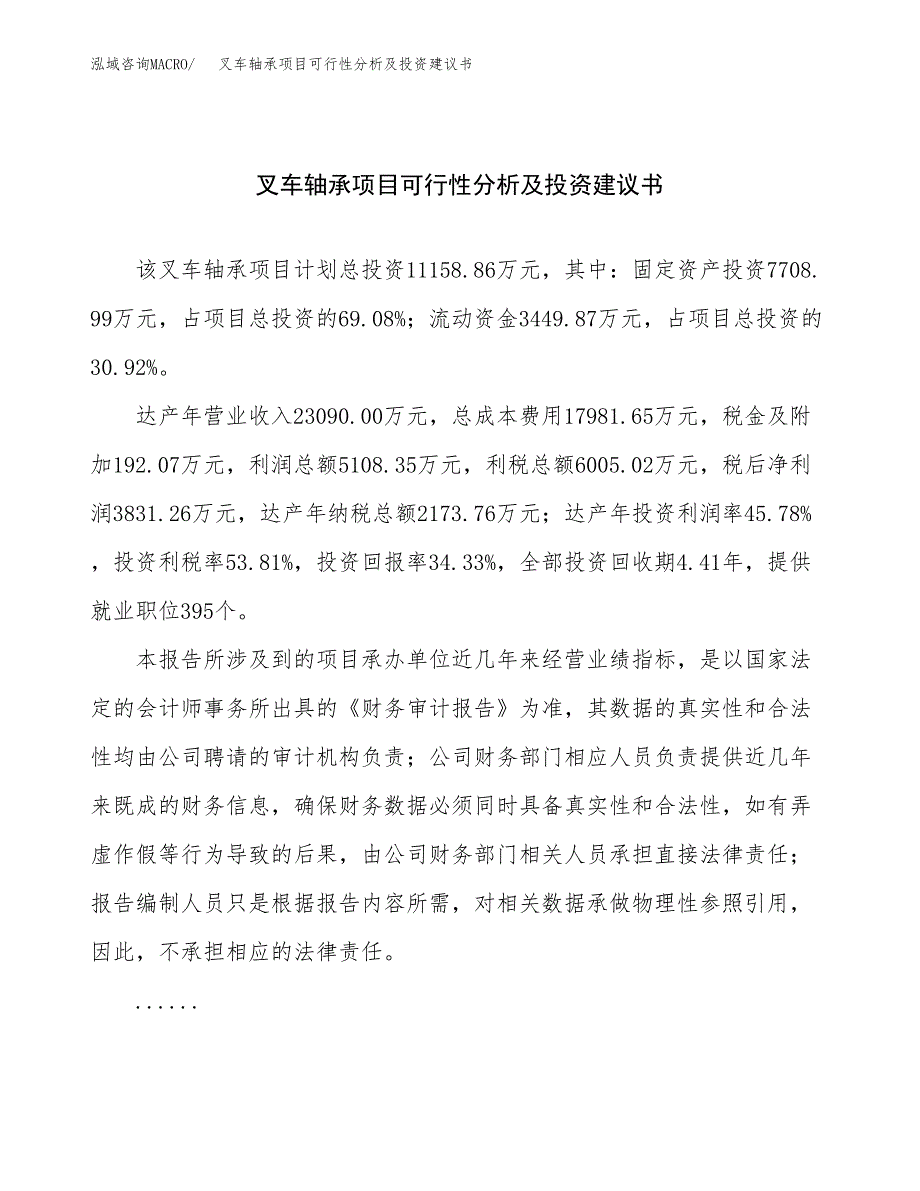 叉车轴承项目可行性分析及投资建议书.docx_第1页