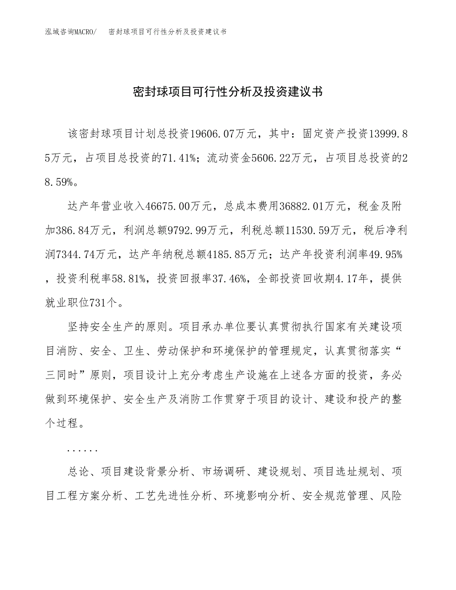 密封球项目可行性分析及投资建议书.docx_第1页