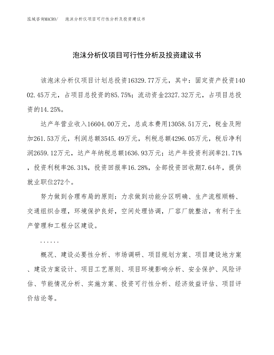 泡沫分析仪项目可行性分析及投资建议书.docx_第1页