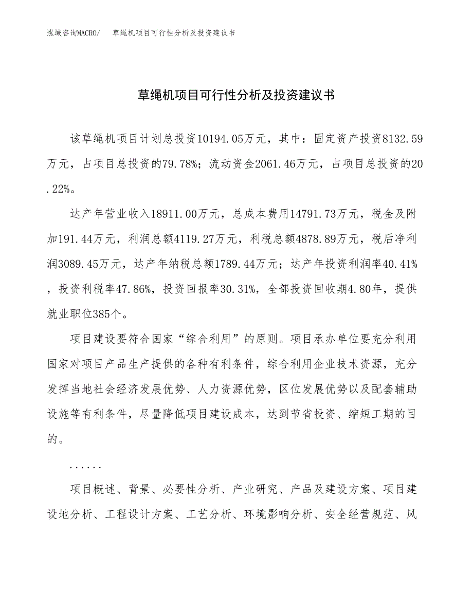 草绳机项目可行性分析及投资建议书.docx_第1页