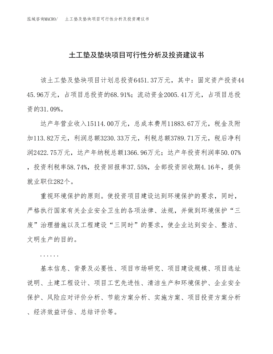 土工垫及垫块项目可行性分析及投资建议书.docx_第1页