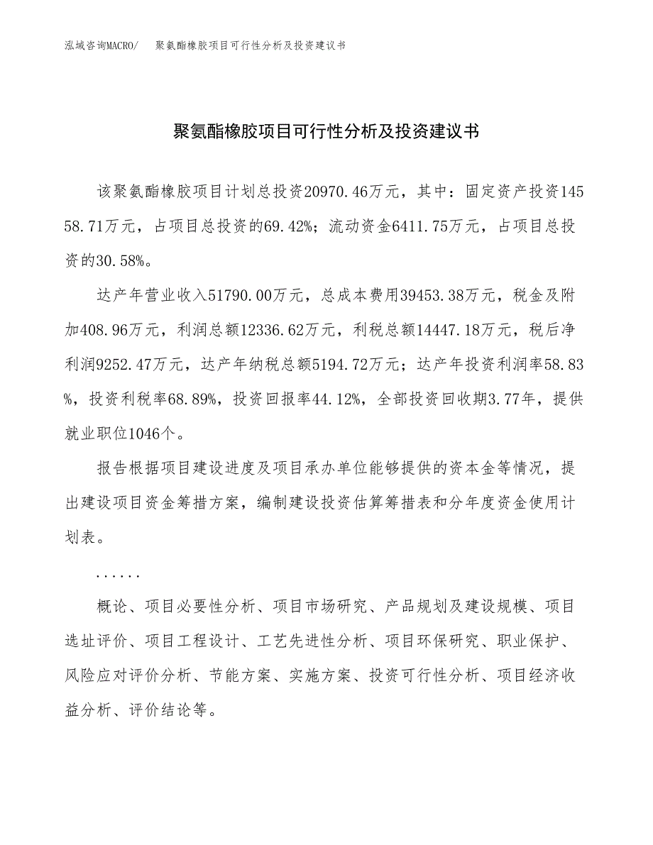 聚氨酯橡胶项目可行性分析及投资建议书.docx_第1页