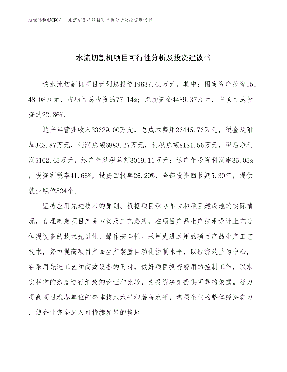 水流切割机项目可行性分析及投资建议书.docx_第1页