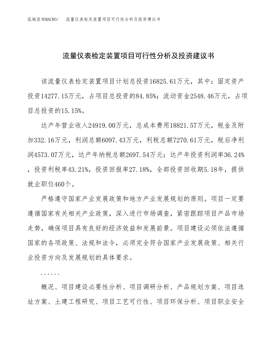 流量仪表检定装置项目可行性分析及投资建议书.docx_第1页