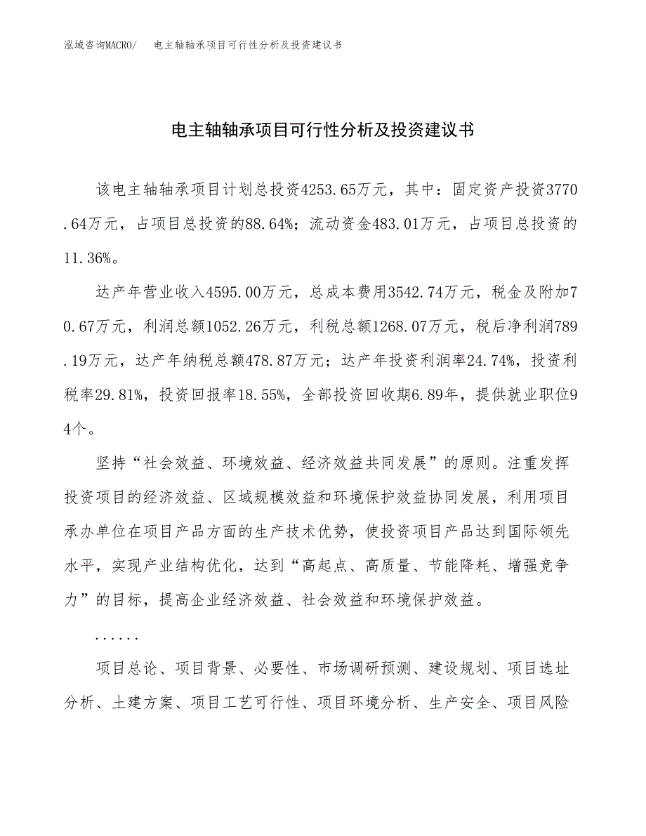 电主轴轴承项目可行性分析及投资建议书.docx_第1页