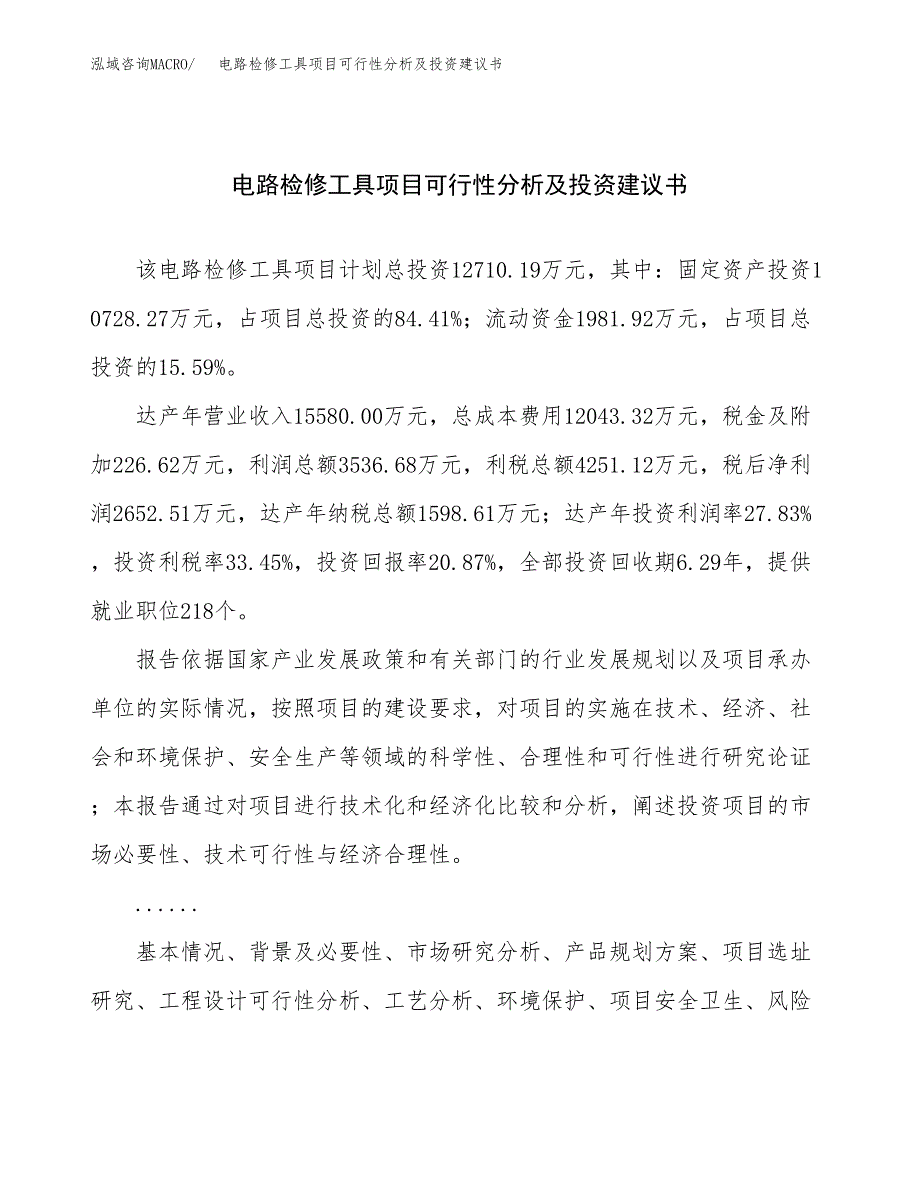 电路检修工具项目可行性分析及投资建议书.docx_第1页