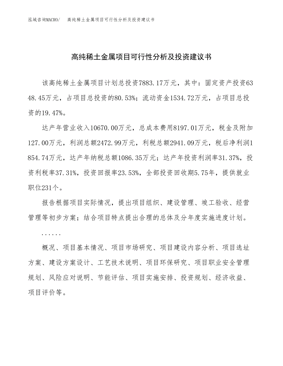 高纯稀土金属项目可行性分析及投资建议书.docx_第1页