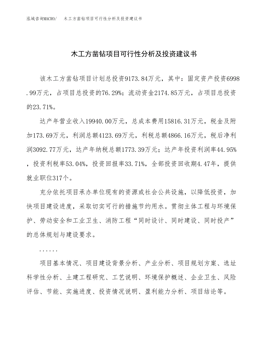 木工方凿钻项目可行性分析及投资建议书.docx_第1页