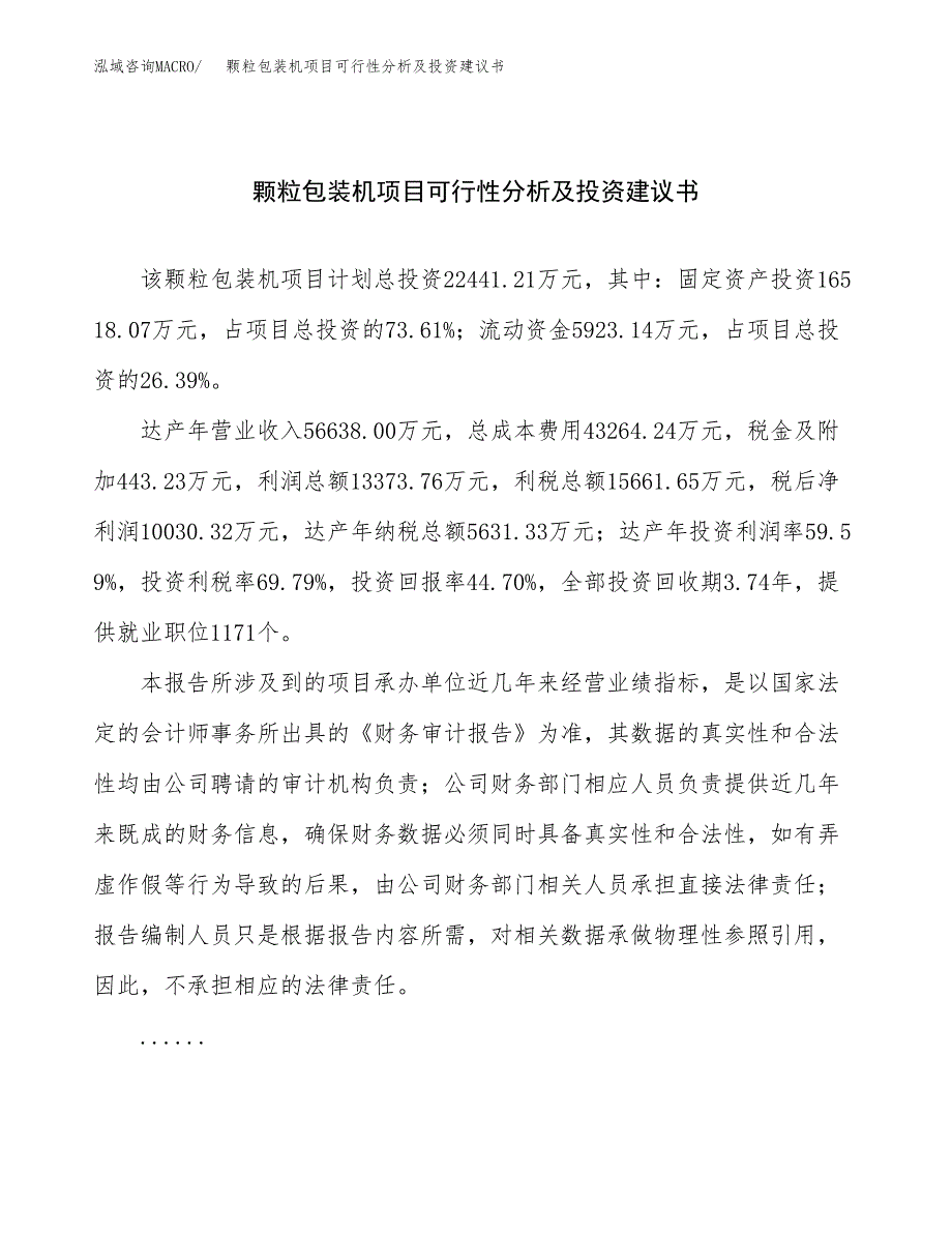 颗粒包装机项目可行性分析及投资建议书.docx_第1页