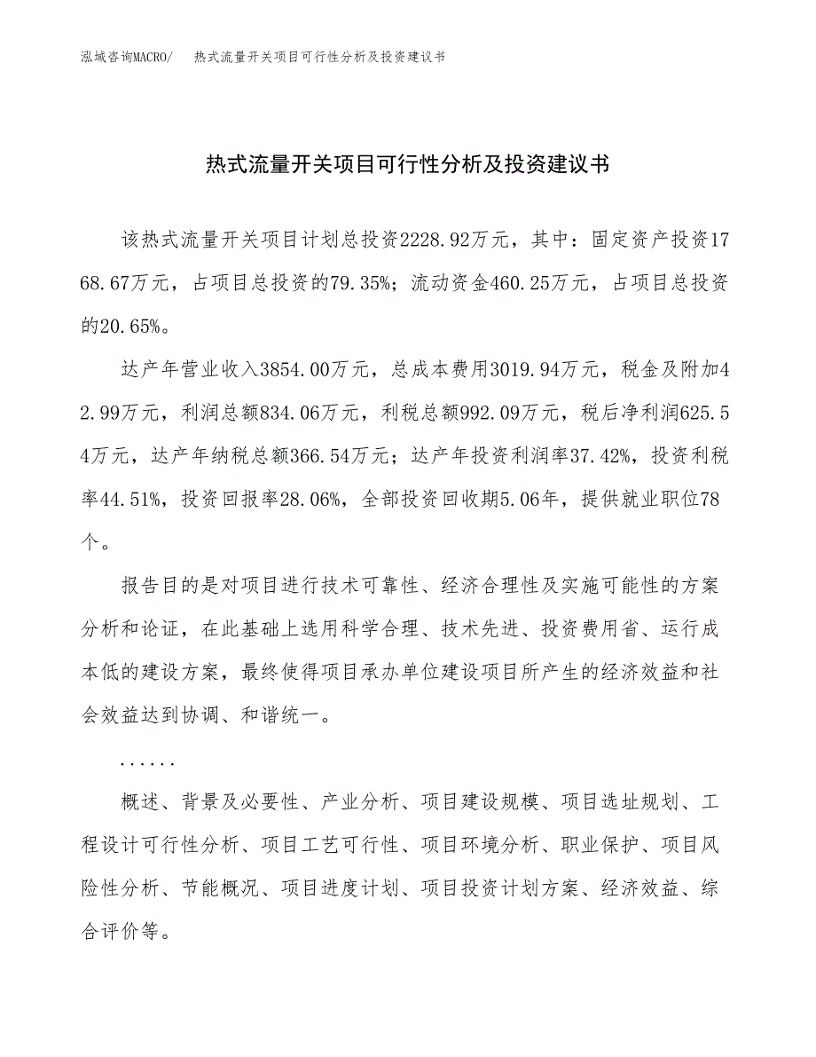 热式流量开关项目可行性分析及投资建议书.docx_第1页