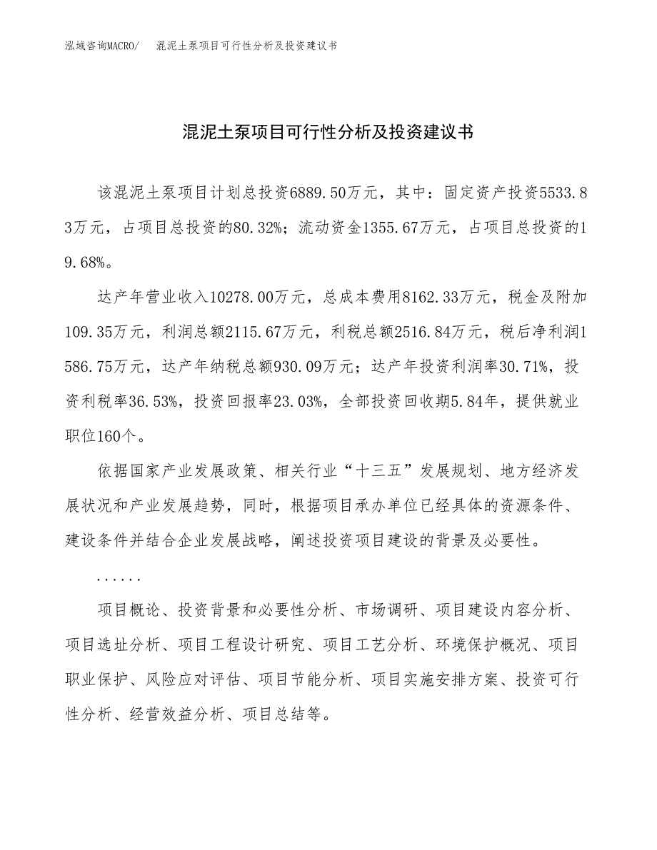 混泥土泵项目可行性分析及投资建议书.docx_第1页