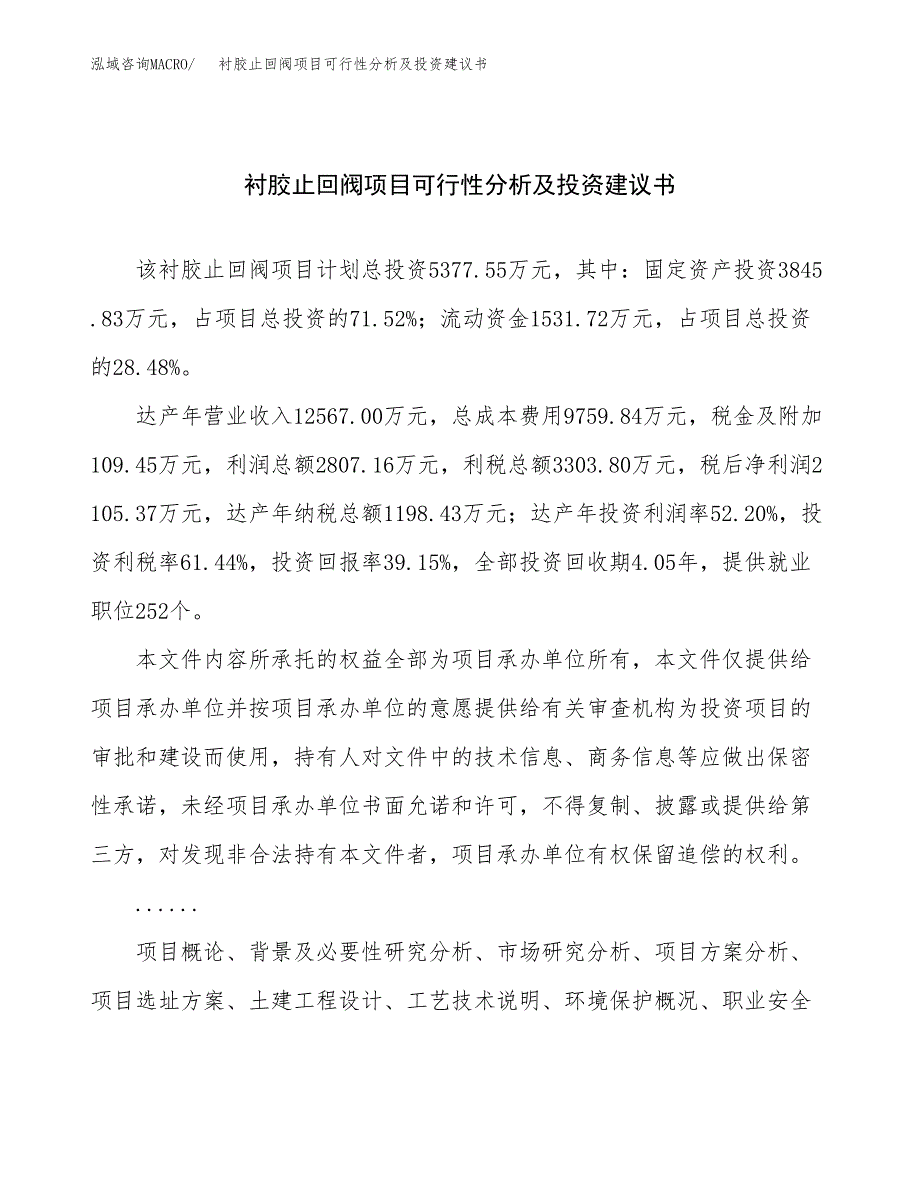 衬胶止回阀项目可行性分析及投资建议书.docx_第1页