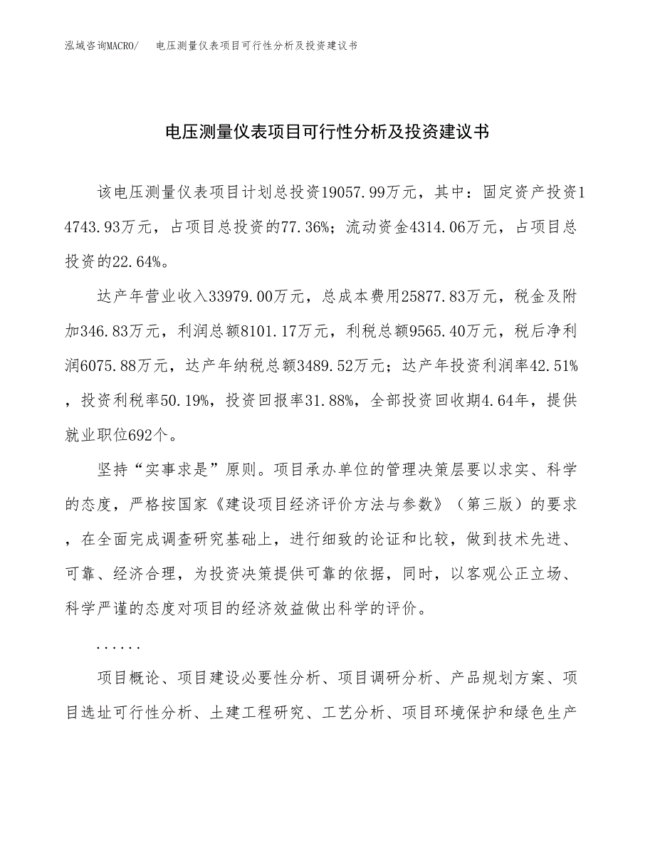 电压测量仪表项目可行性分析及投资建议书.docx_第1页