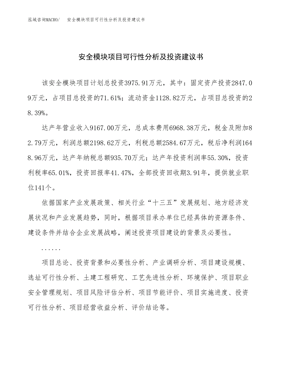 安全模块项目可行性分析及投资建议书.docx_第1页