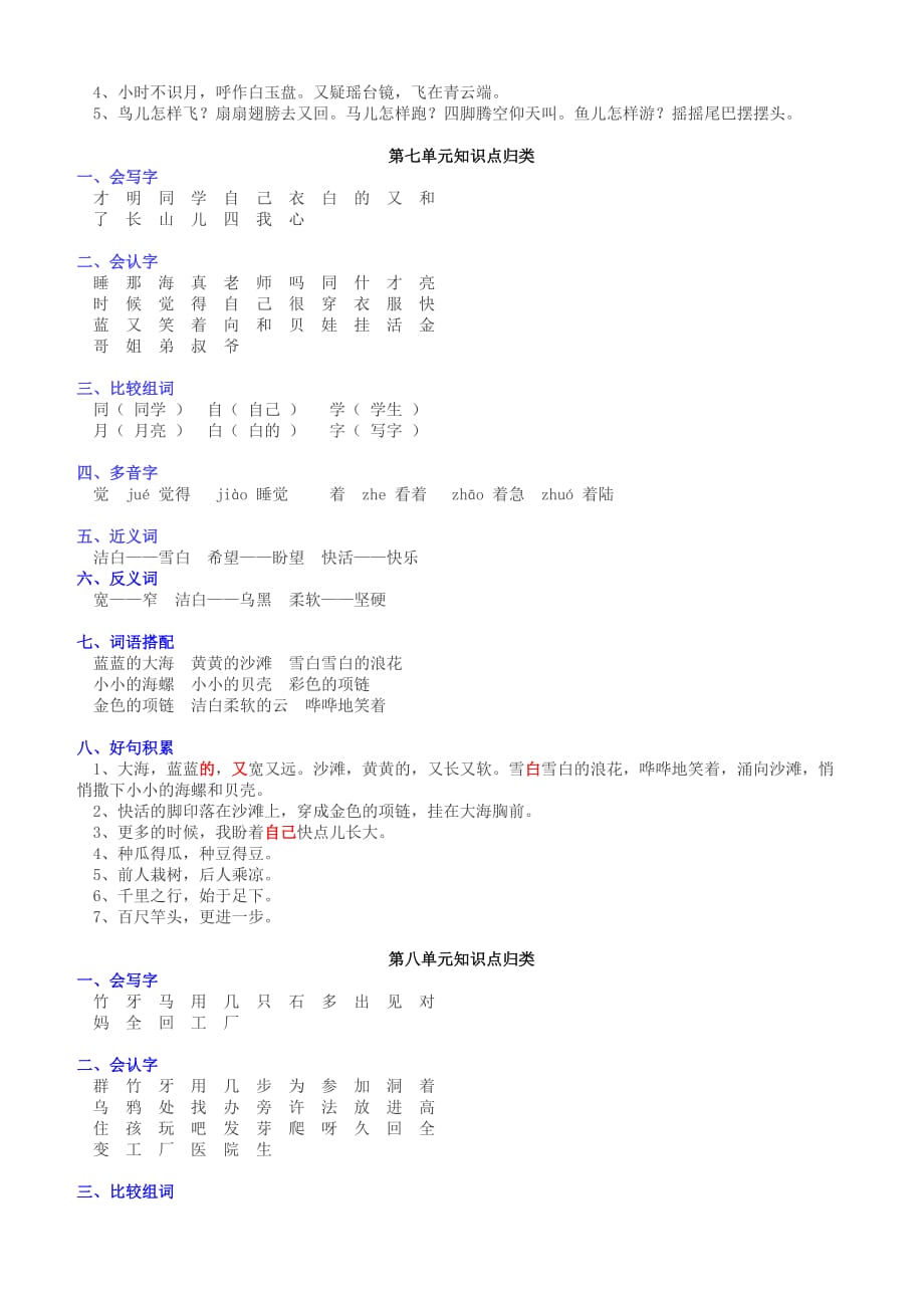 2018-2019年部编版语文一上知识点-(一年级)_第4页