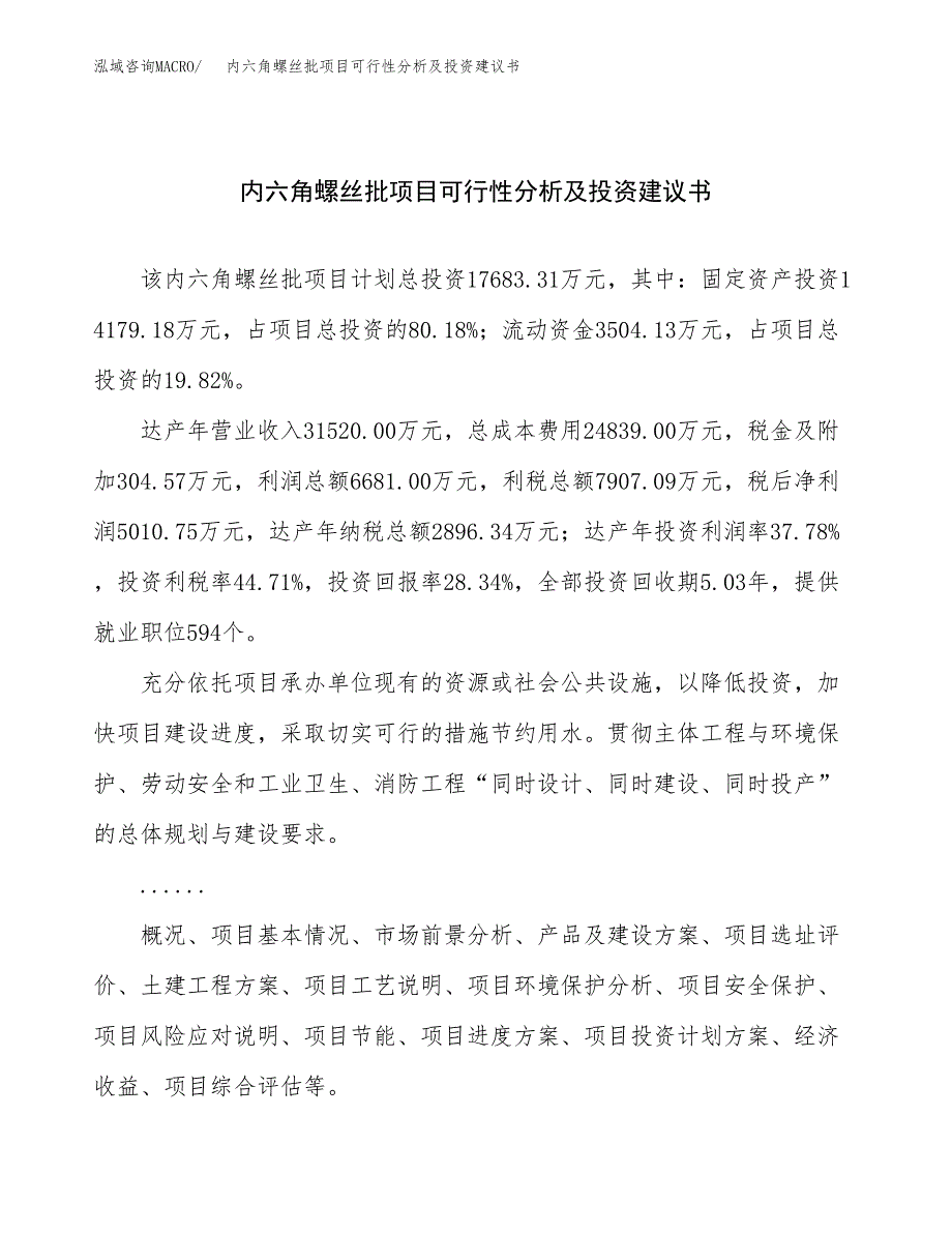 内六角螺丝批项目可行性分析及投资建议书.docx_第1页